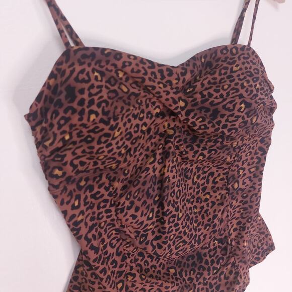 Assets by Spanx Brown Leopard Animal Print Twist Bandeau Tankini Top Large - Picture 4 of 7